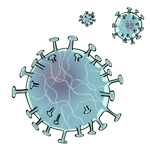Eine Vergrößerung des Coronavirus. Es ist rund und hat viele kleine Ärmchen.