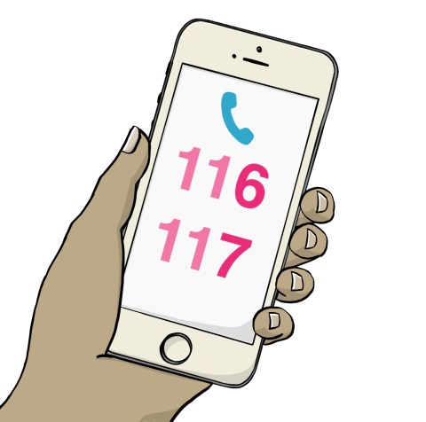 Das Display eines Smartphones zeigt einen Telefonhörer und die Nummer 116117.