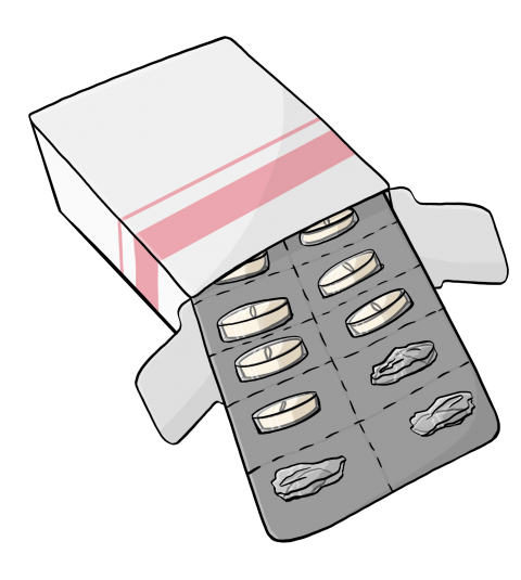 Eine geöffnete Schachtel mit Tabletten