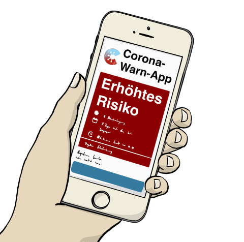 Ein roter Bildschirm in der Corona-Warn-App mit dem Text Erhöhtes Risiko