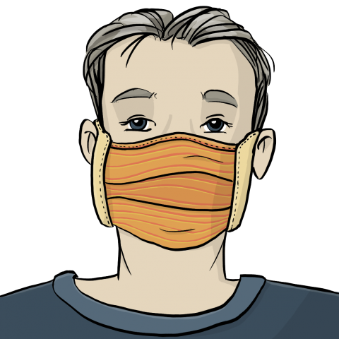 Ein Mann mit einer Mund-Nase-Abdeckung aus Stoff.