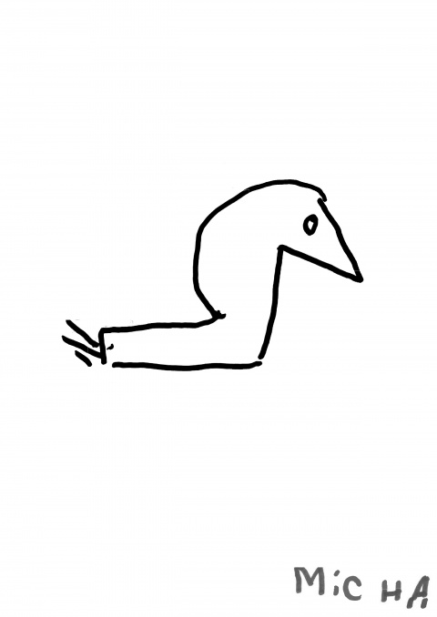 Die Strichzeichnung eines Vogels