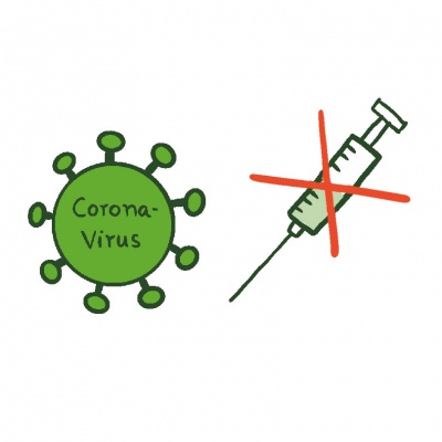 Das Corona-Virus und eine durchgestrichene Spritze.