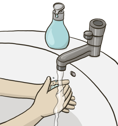 Zeichnung einer Person, die sich die Hände wäscht