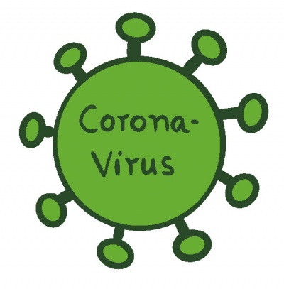 Corona-Virus-Form mit Inschrift Corona-Virus
